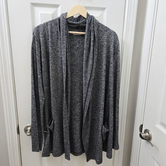 Athleta Pose Wrap Cardigan Womens M Heathered‎ black Hooded Pockets Athleisure - Picture 1 of 12